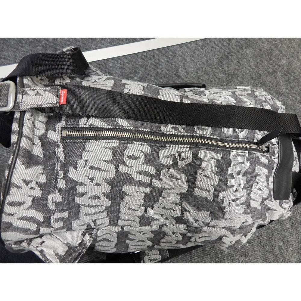 Supreme Fat Tip Jacquard Denim Backpack Black White Graffiti Logo Bag
